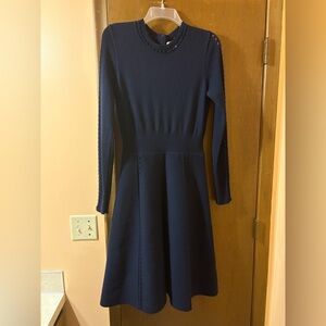 Lela Rose Navy Wool Blend Fit & Flare Sweater Dress